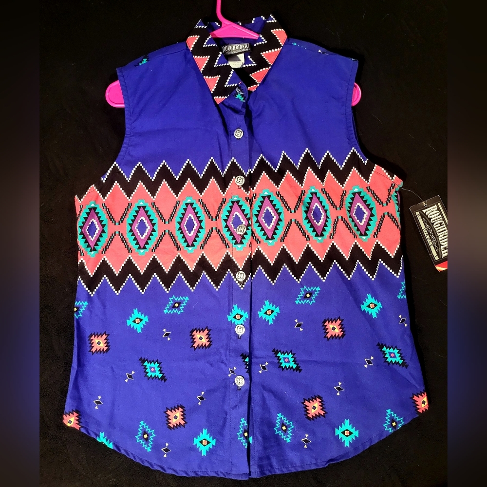 NWT Vintage Roughrider By Circle T Womens Large Southwestern Sleeveless Shirt